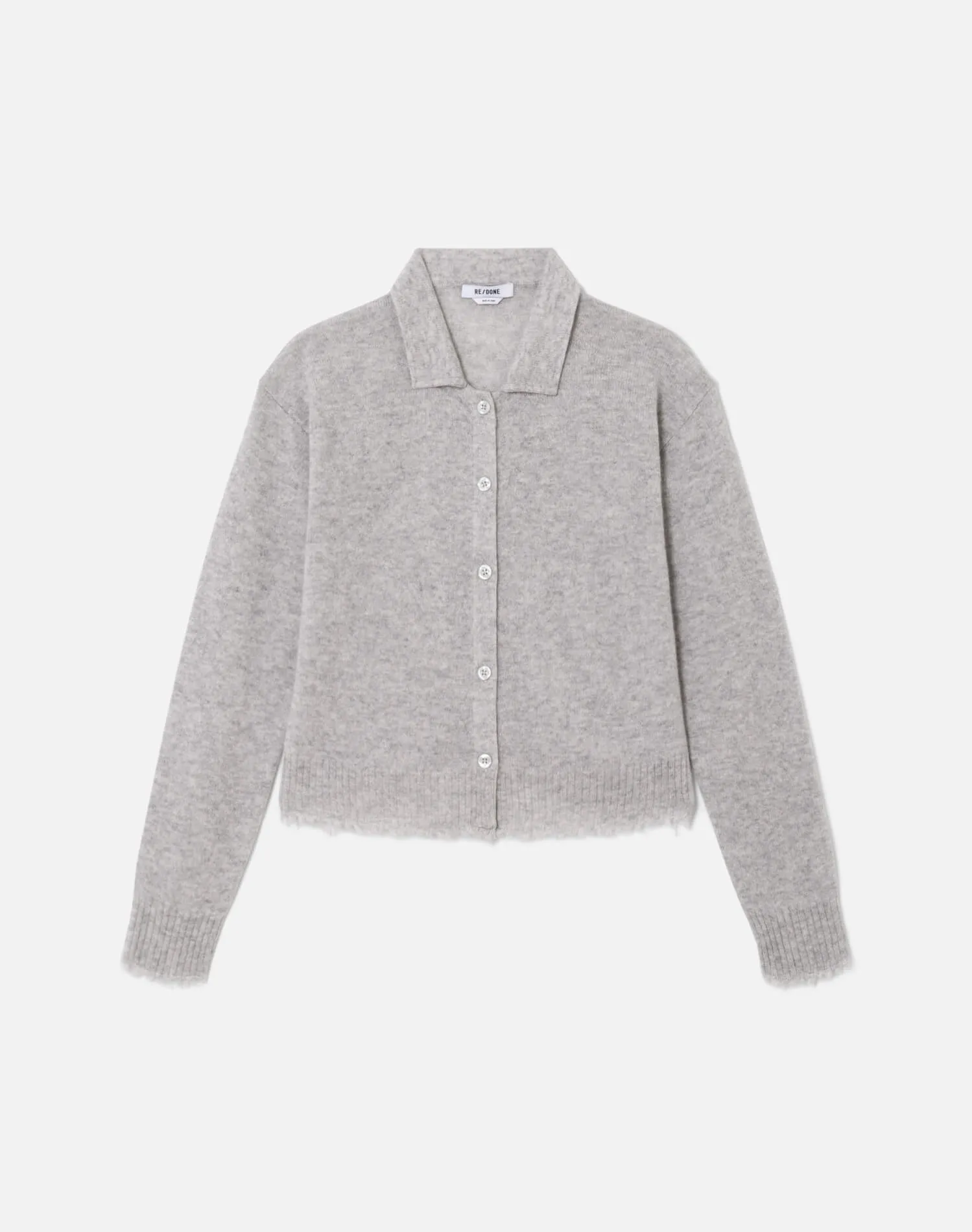 The Loose Polo Cardigan - Light Heather Grey sold by Re/Done