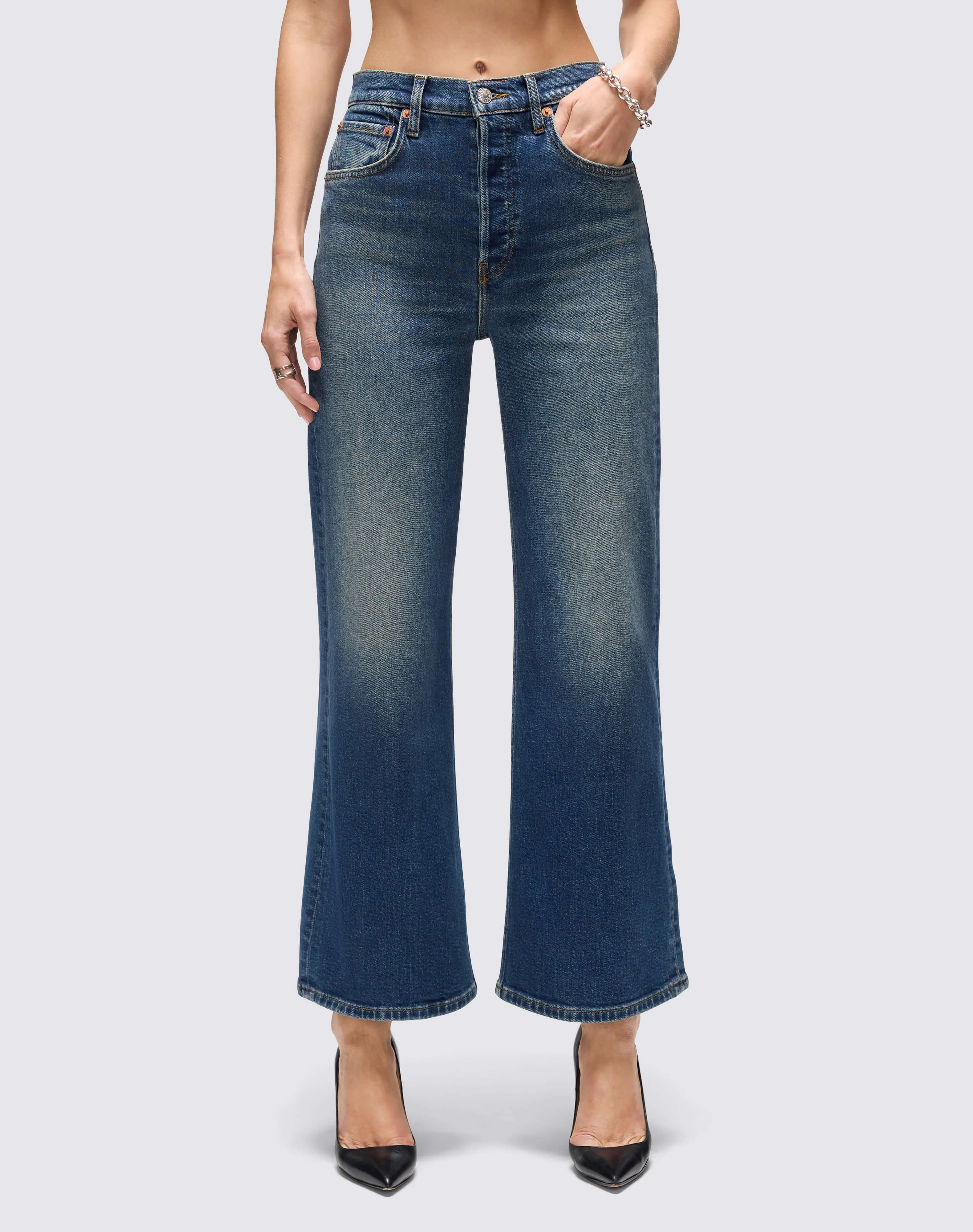 Comfort Stretch High Rise Wide Leg Crop - Smoke Water sold by Re/Done product image thumbnail 2