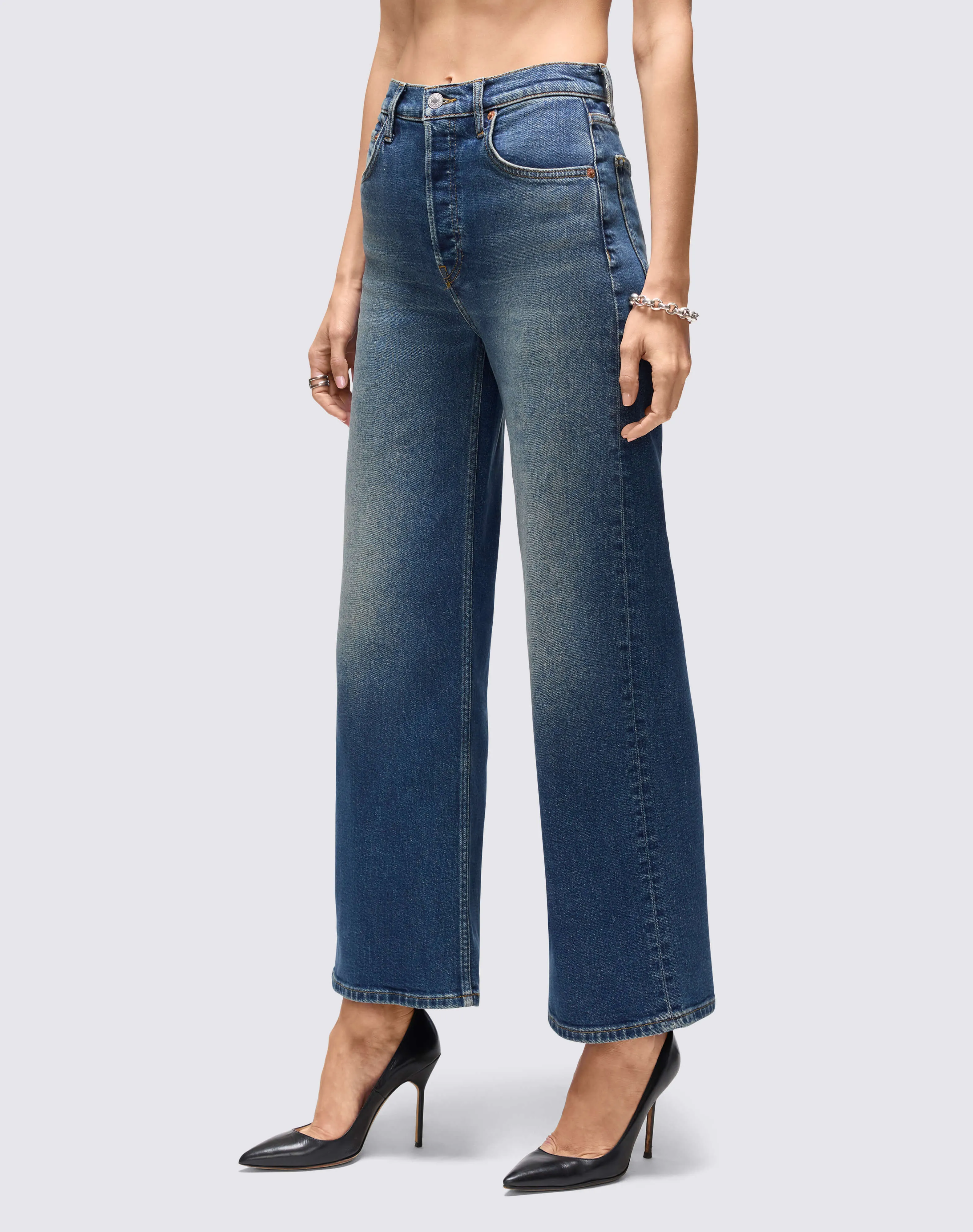 Comfort Stretch High Rise Wide Leg Crop - Smoke Water sold by Re/Done product image thumbnail 3