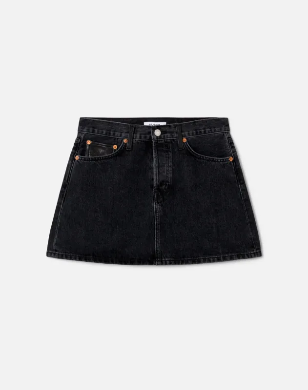 Aline Classic Skirt - Back To Black Leather sold by Re/Done