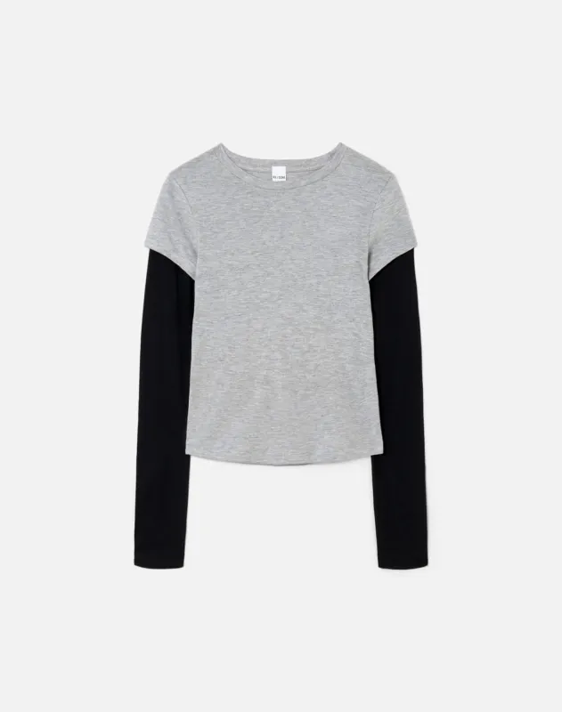 Slim Layer Long Sleeve - Grey/Black sold by Re/Done