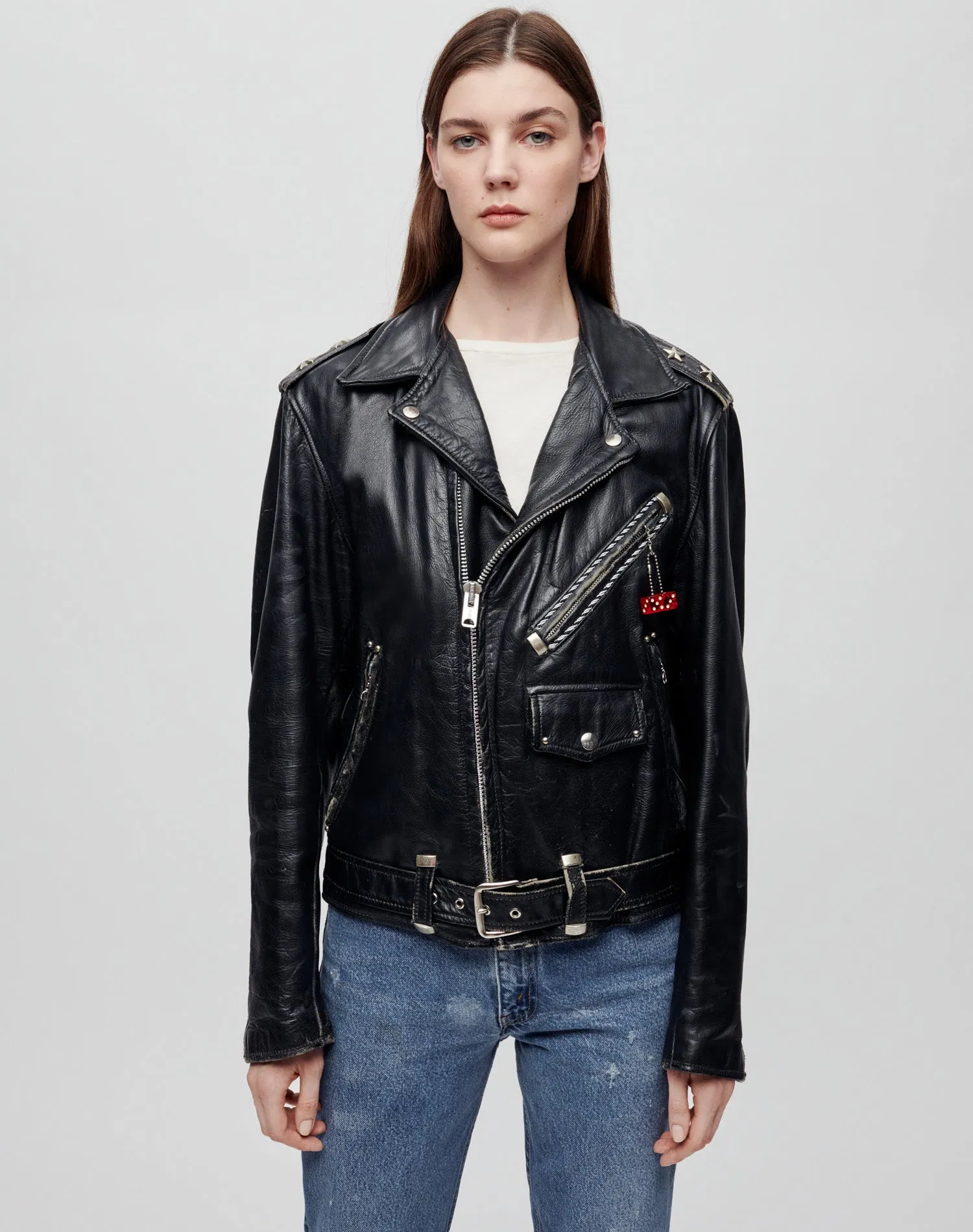 Upcycled Leather Biker Jacket - Black Cheetah sold by Re/Done