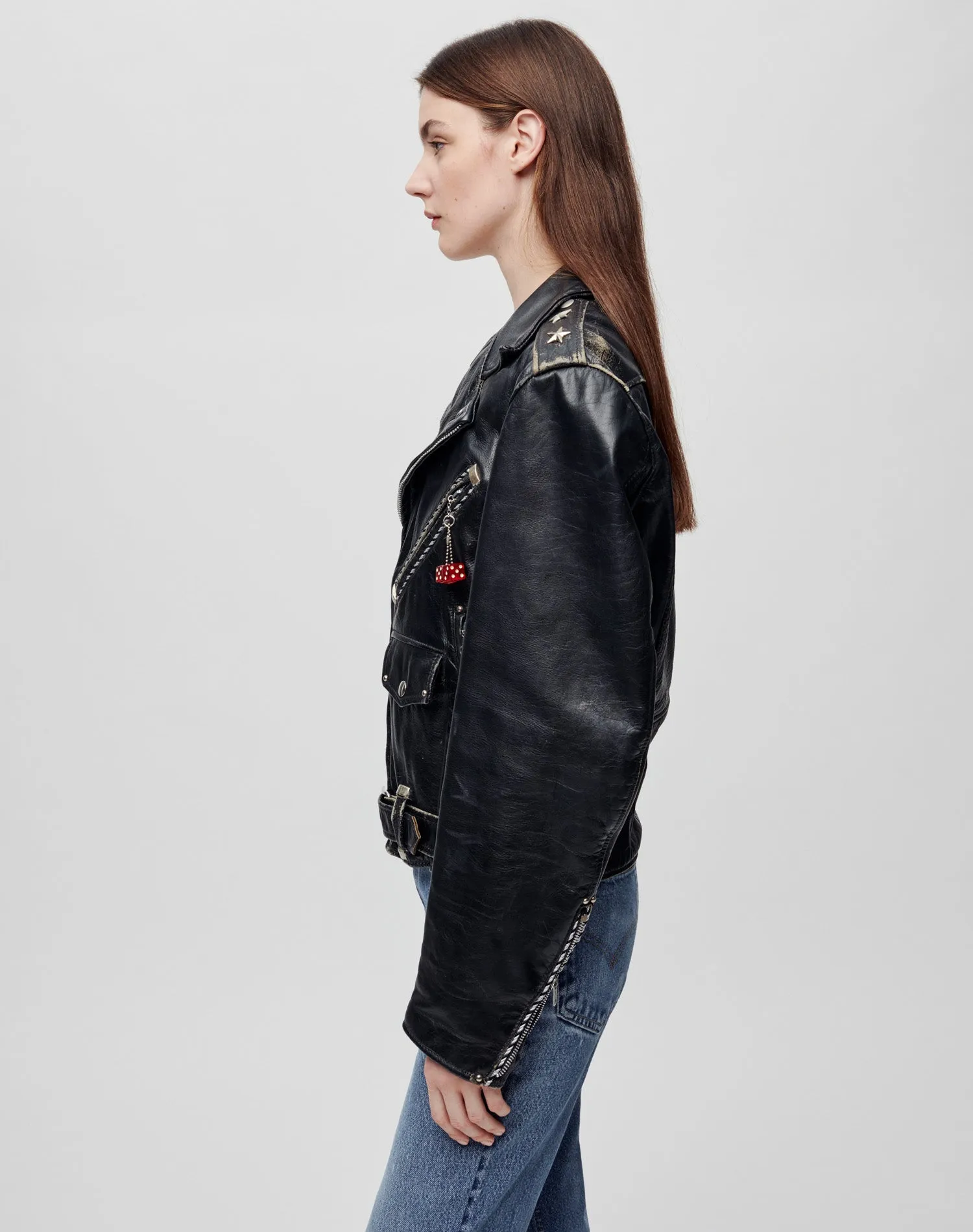Upcycled Leather Biker Jacket - Black Cheetah sold by Re/Done product image thumbnail 4
