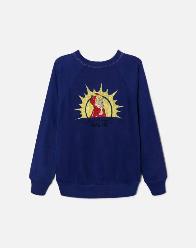 Upcycled "Ray of Sunshine" Sweatshirt - Dark Blue sold by Re/Done