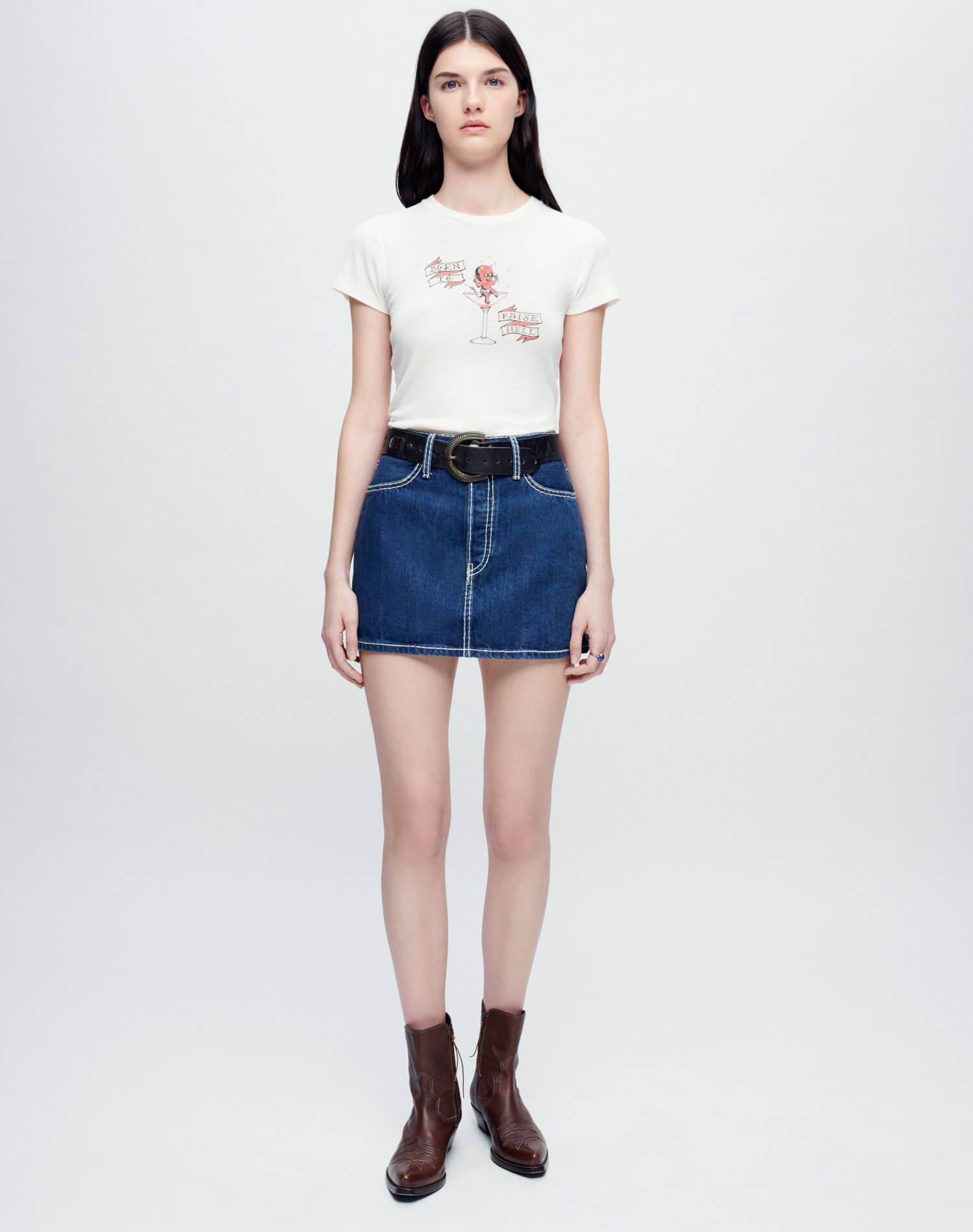 90s Baby Tee "Raise Hell" - Vintage White sold by Re/Done