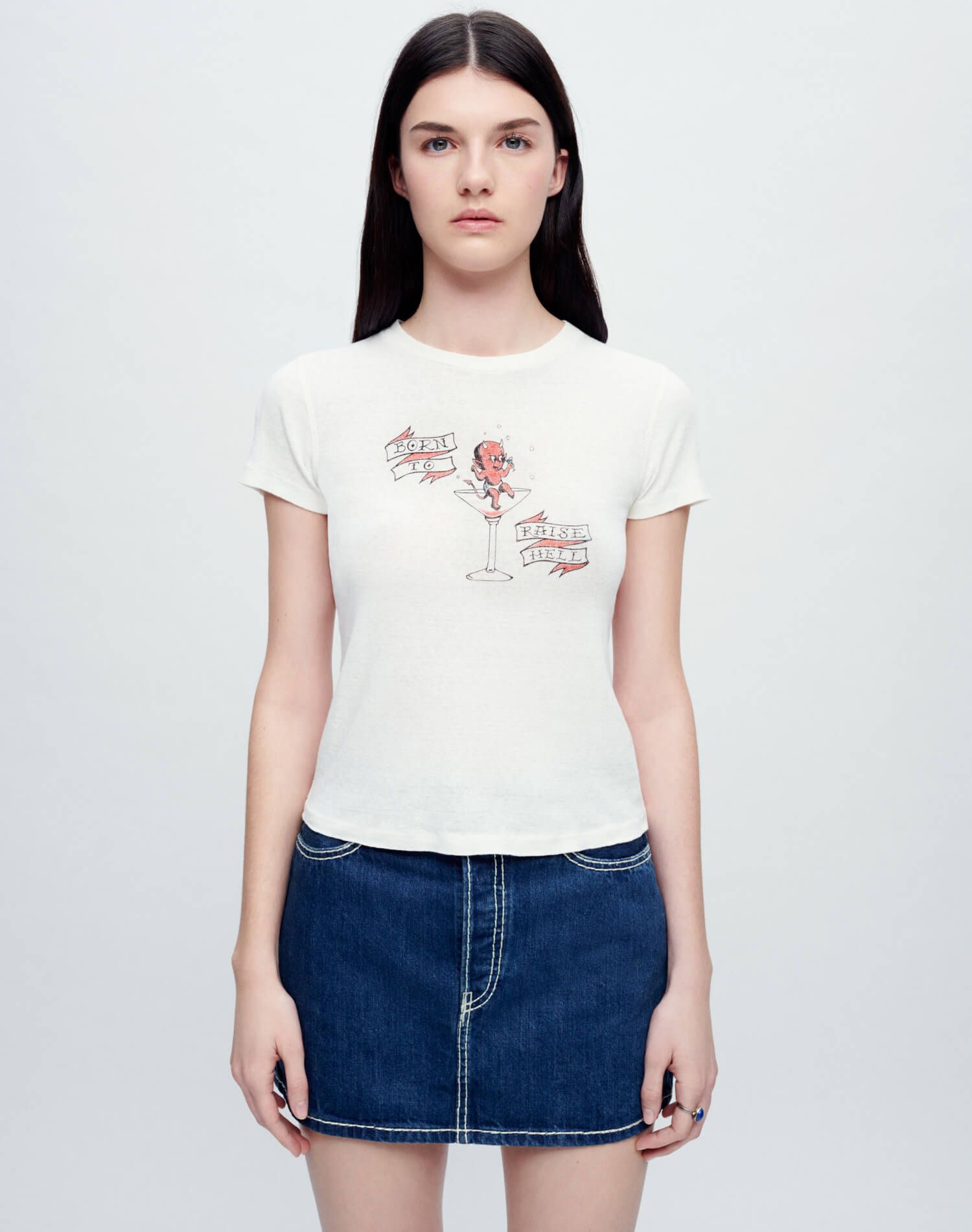 90s Baby Tee "Raise Hell" - Vintage White sold by Re/Done product image thumbnail 2