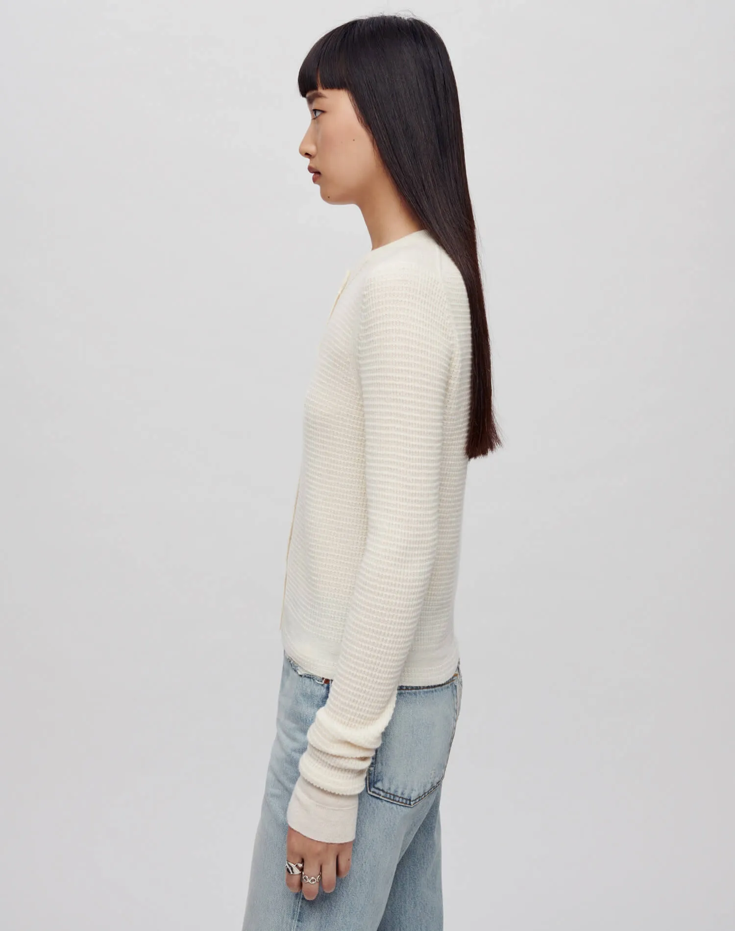 Waffle Slim Cardigan - Ecru sold by Re/Done product image thumbnail 4