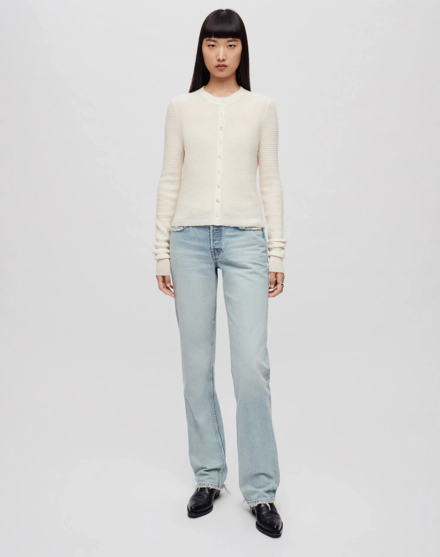 Waffle Slim Cardigan - Ecru sold by Re/Done product image thumbnail 2