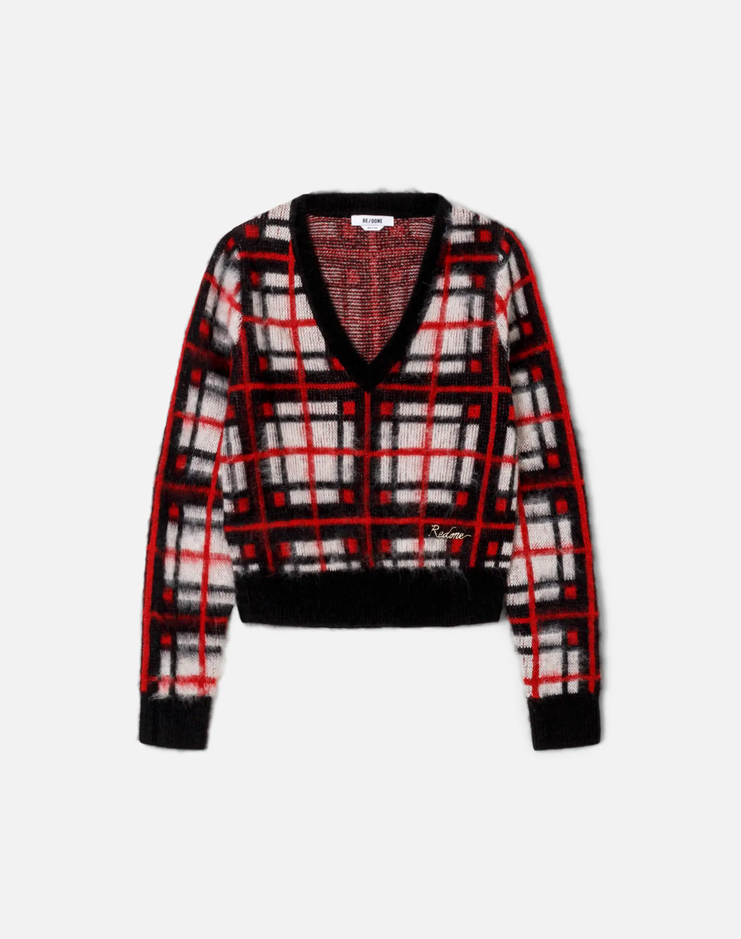 Tartan V-Neck Pullover - Black/Red/White sold by Re/Done
