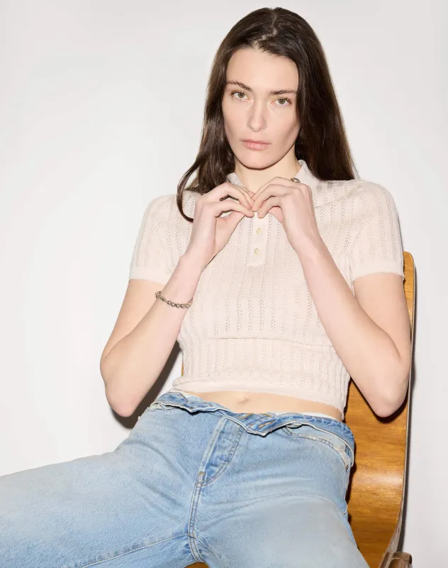 The Veil Pointelle Polo - Ivory made by Re/Done