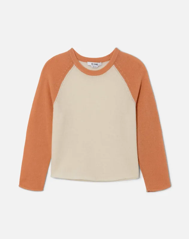 Featherweight Cashmere Baseball Raglan - Ivory/Papaya made by Re/Done