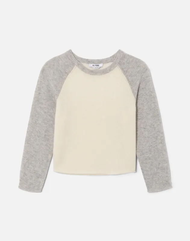 Featherweight Cashmere Baseball Raglan - Ivory/Light Heather Grey made by Re/Done