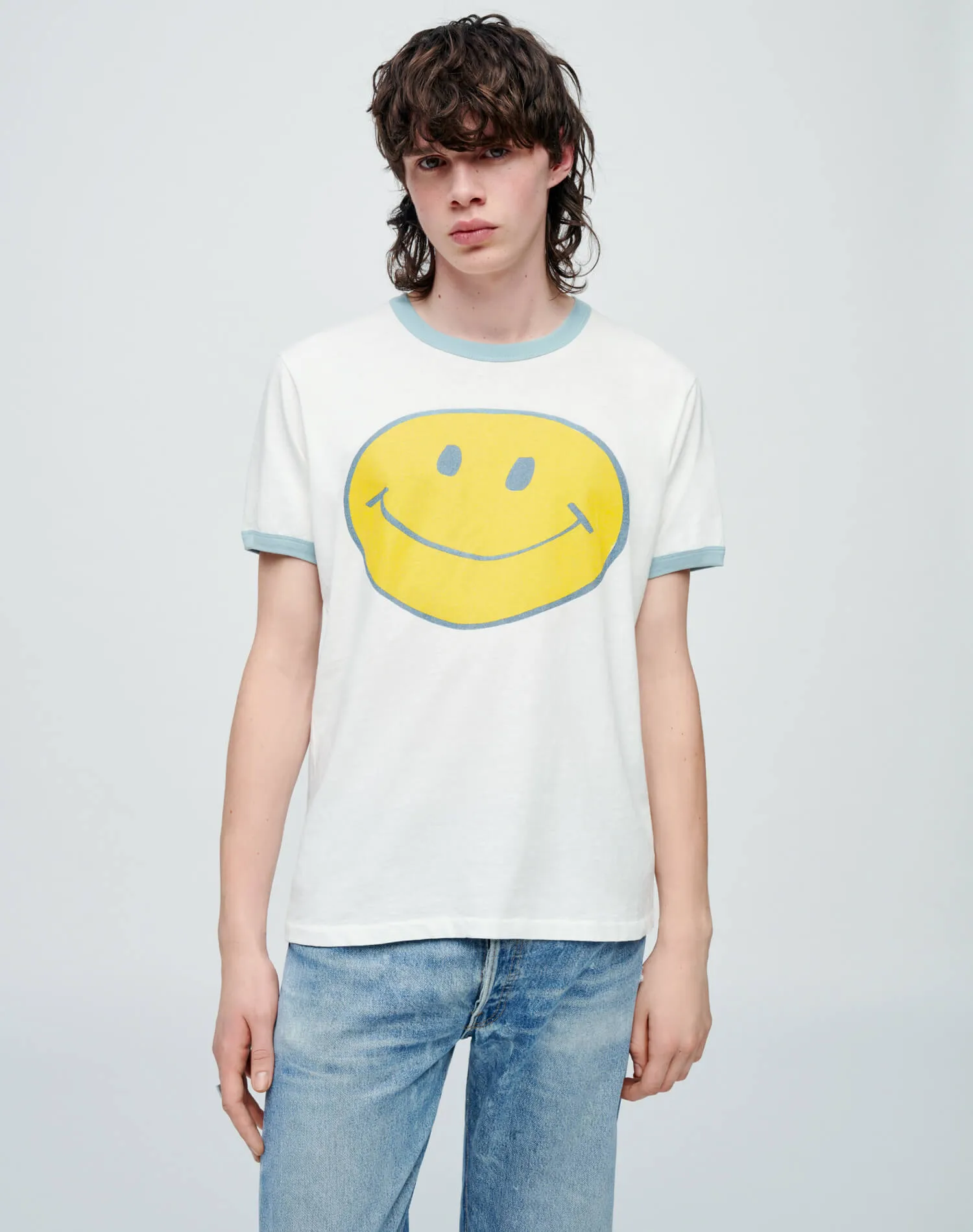 Men's Smiley Ringer Tee - Old White/Stone Blue sold by Re/Done product image thumbnail 3