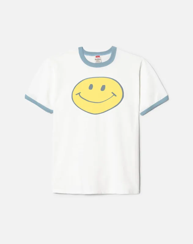 Men's Smiley Ringer Tee - Old White/Stone Blue made by Re/Done