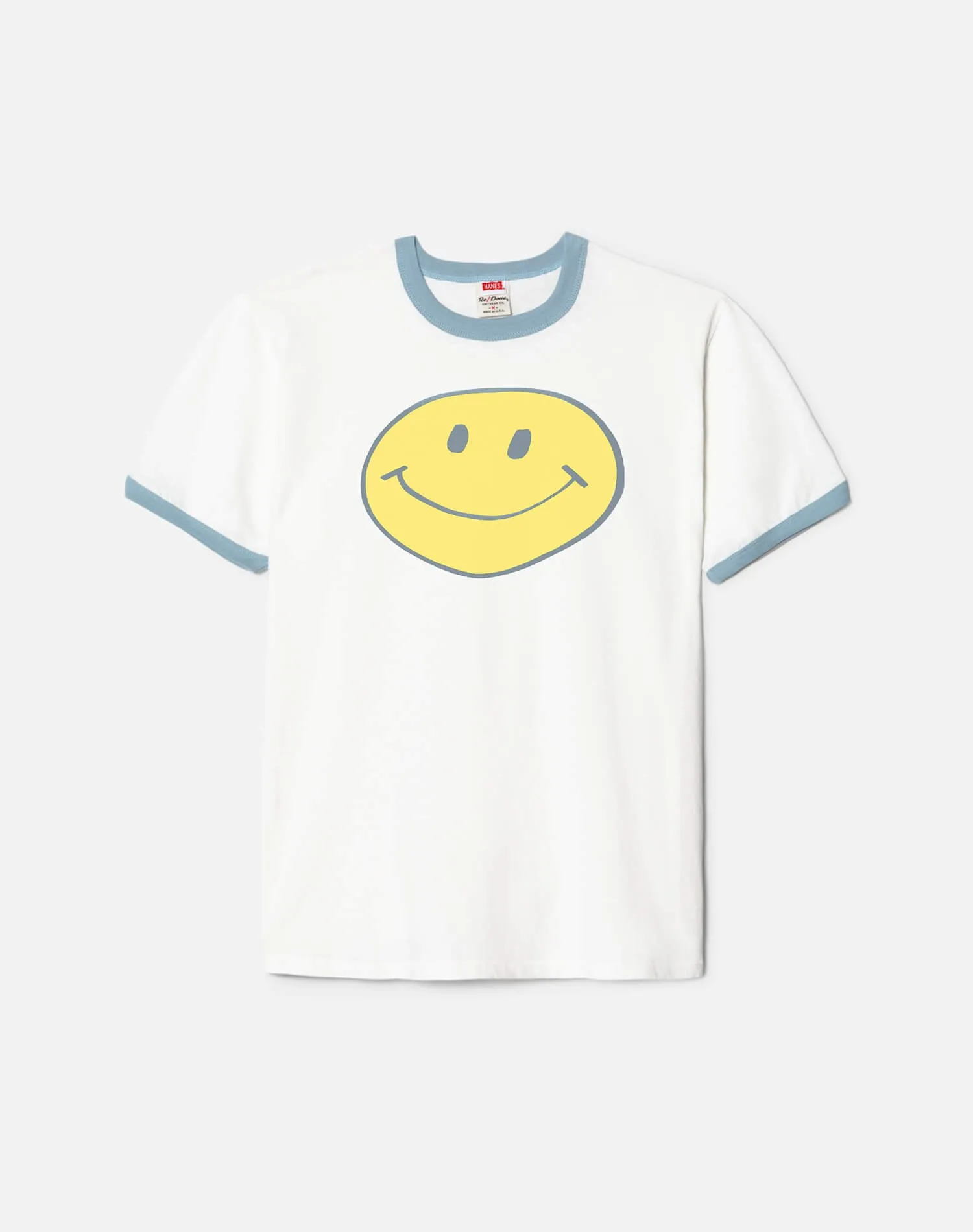 Men's Smiley Ringer Tee - Old White/Stone Blue sold by Re/Done