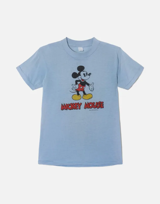 80s Blue Mickey Mouse Tee -#9 made by Re/Done