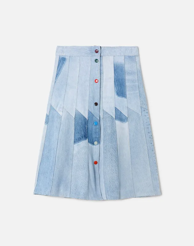 80s Patchwork Midi Denim Skirt sold by Re/Done