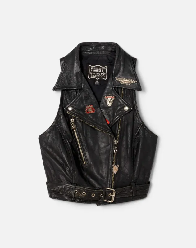 90s Leather Moto Vest -#1261 made by Re/Done