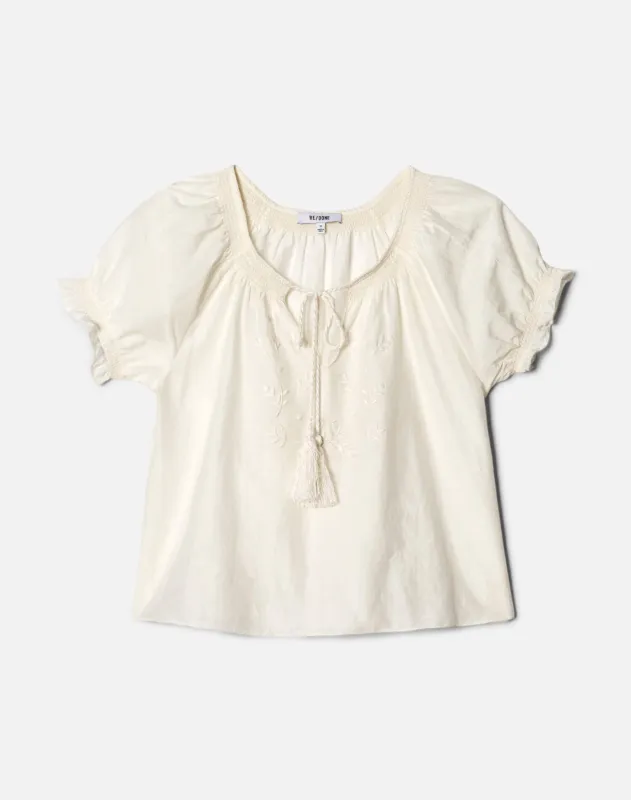 Katie Embroidered Top - Vintage White made by Re/Done