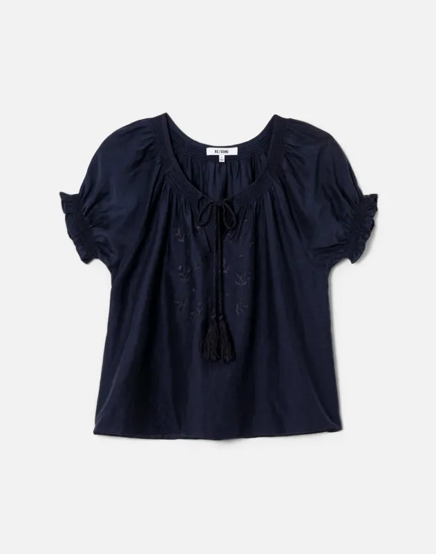 Katie Embroidered Top - Vintage Navy made by Re/Done