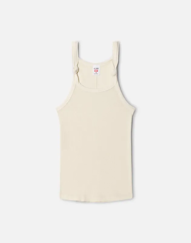 Knotted Ribbed Tank - Vintage White made by Hanes