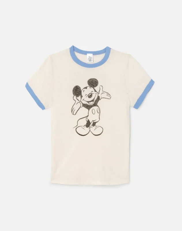 60s Slim Ringer Tee The Mickey Mouse Club - Vintage White w/ Seaside made by Re/Done