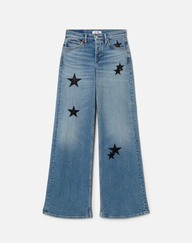 Mid Rise Wide Leg - Opal Indigo Star Size: 25 made by Re/Done