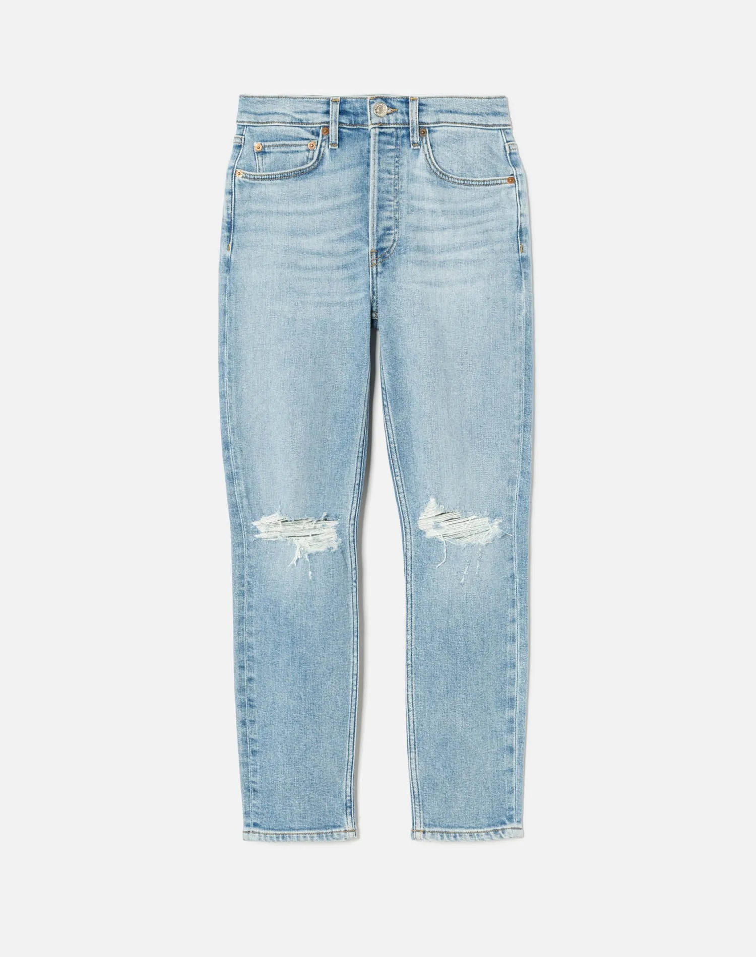 Comfort Stretch High Rise Ankle Crop - Destroy Sanded Blue sold by Re/Done