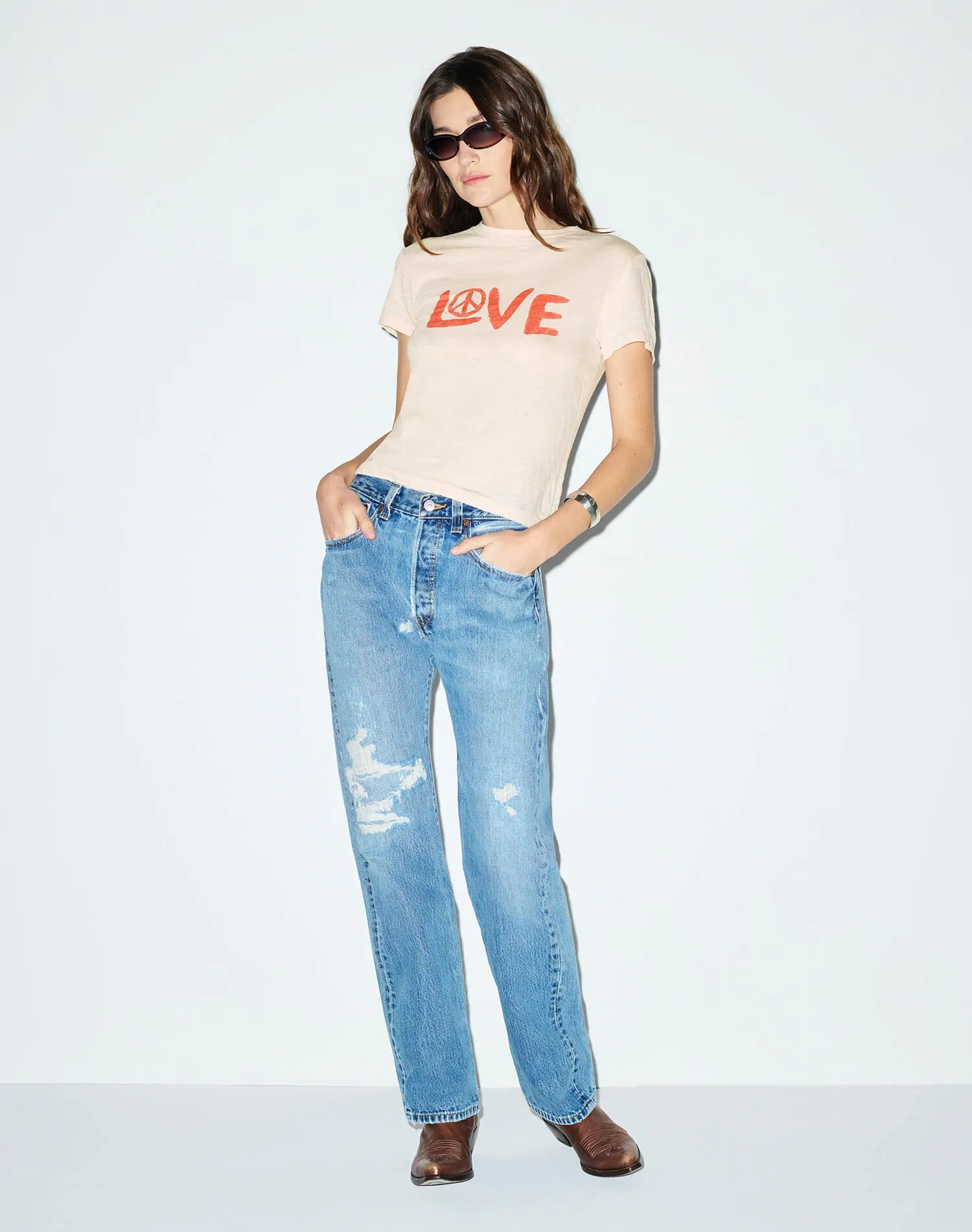 Surplus Classic Tee Burnout Love And Peace - Pink Salt sold by Re/Done product image thumbnail 3