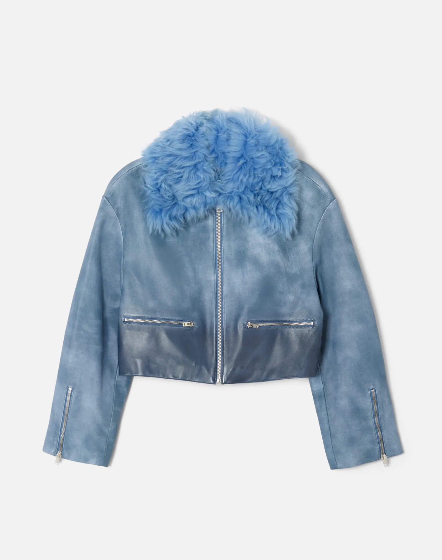 Distressed Aviator Shearling Jacket - Stone Blue sold by Re/Done
