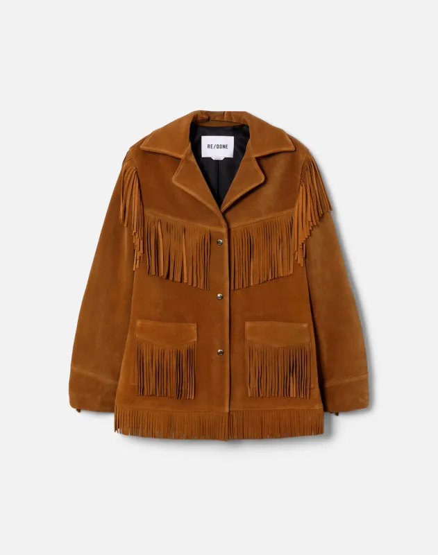 Suede Fringe Leather Jacket - Tan made by Re/Done
