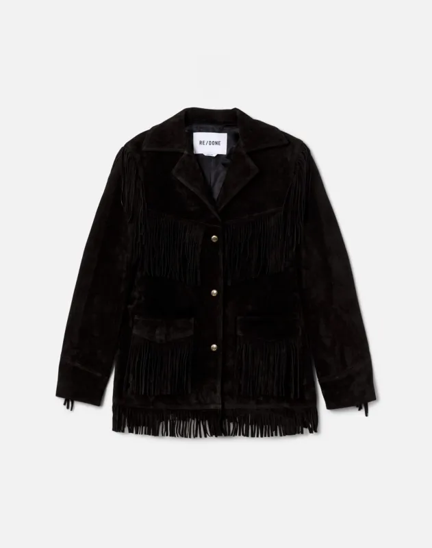 Suede Fringe Leather Jacket - Black made by Re/Done