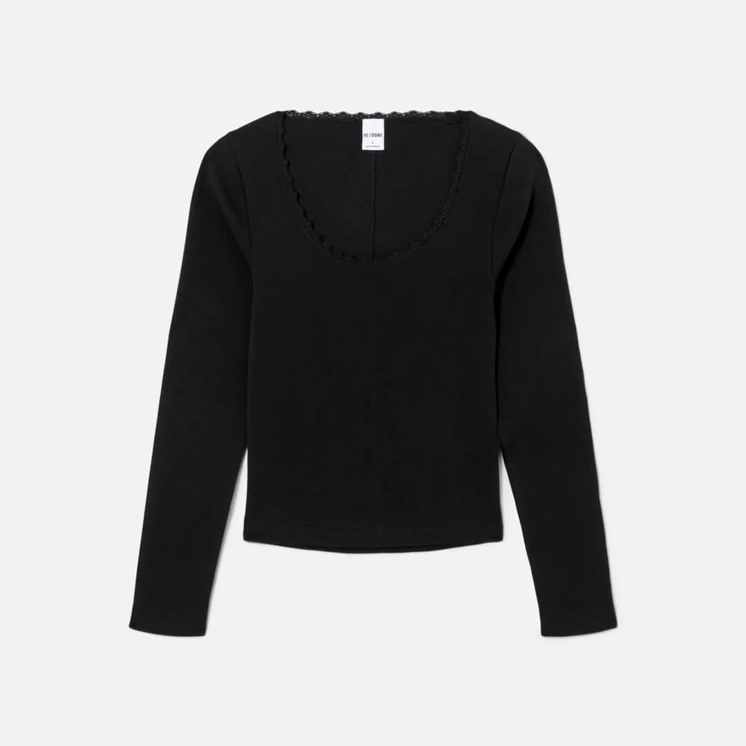 Lace Scoop Neck Long Sleeve Tee - Black sold by Re/Done
