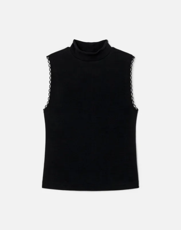 Mock Neck Scallop Tank - Black made by Re/Done