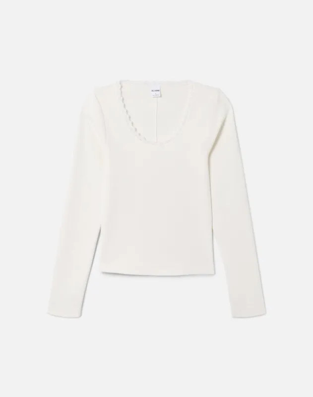 Lace Scoop Neck Long Sleeve - Off White made by Re/Done