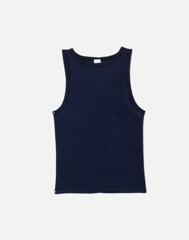 Ribbed High Neck Tank - Navy made by Re/Done