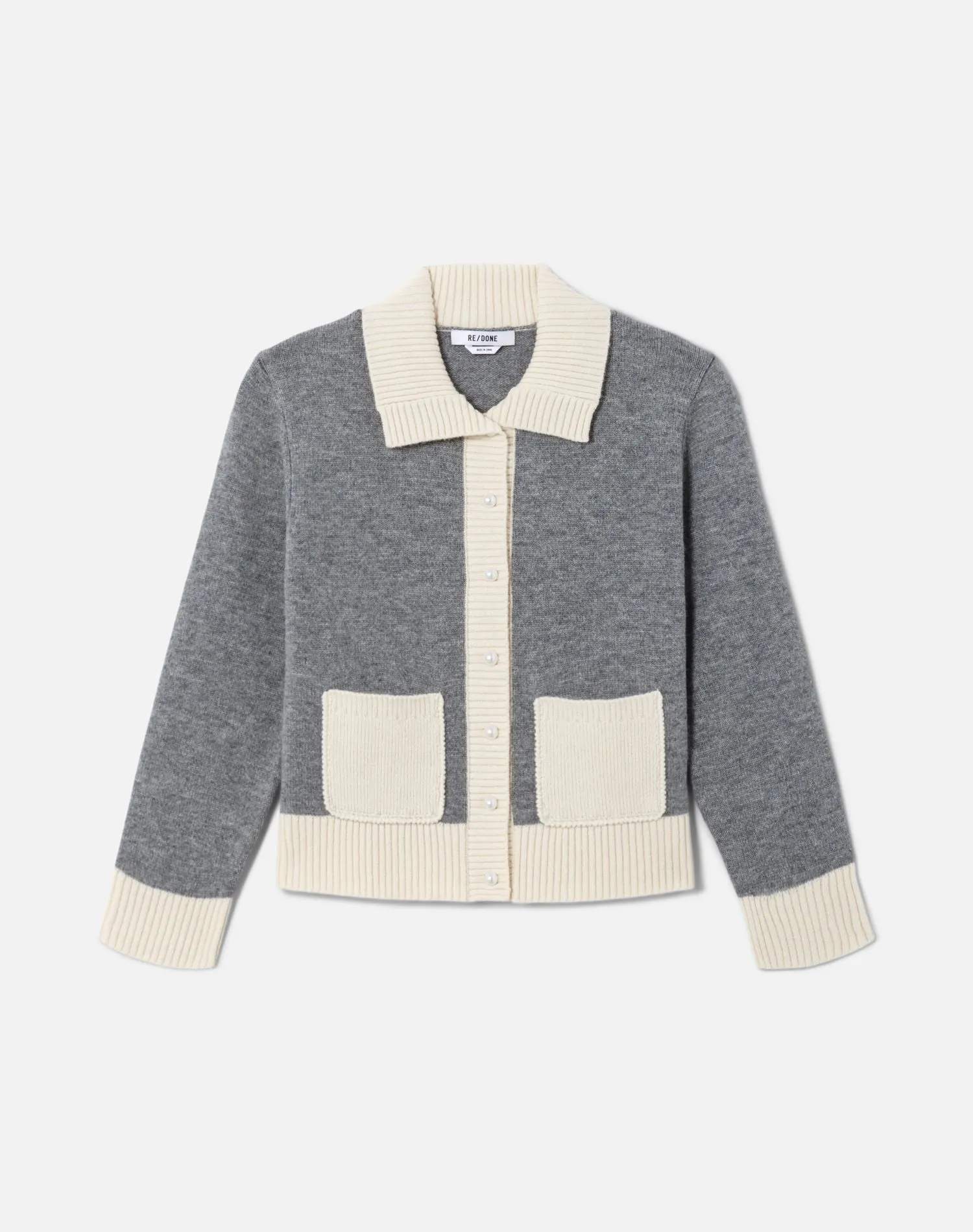 Pearl Contrast Cardi - Heather Grey Ivory sold by Re/Done