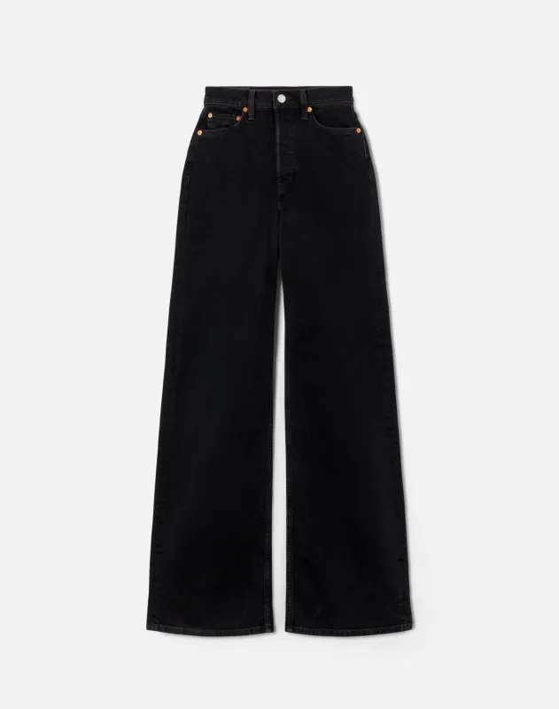 Comfort Stretch 70s Ultra High Rise Wide Leg - Black Stone made by Re/Done