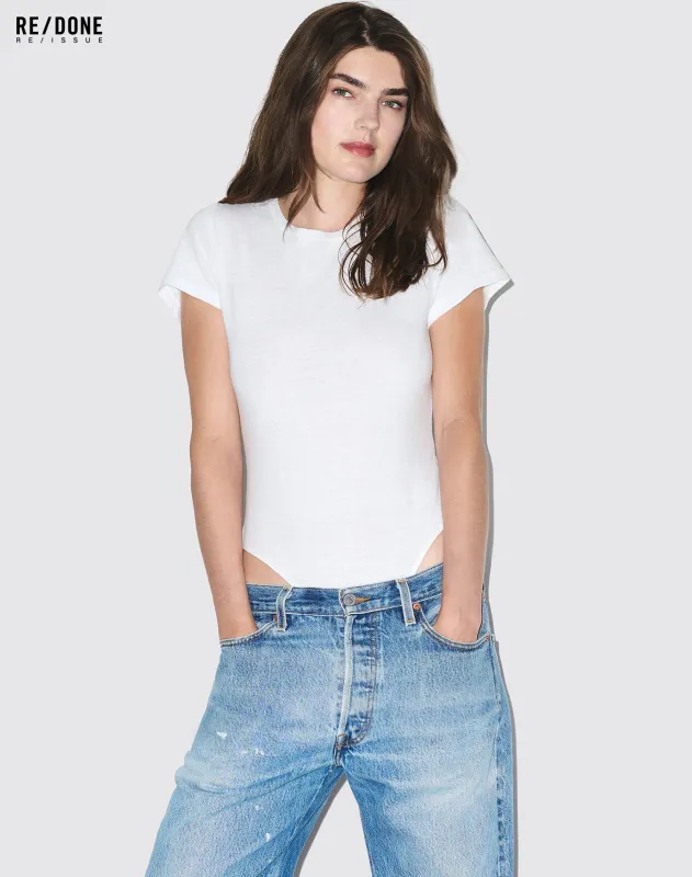 60s Slim Tee Bodysuit - Optic White made by Hanes