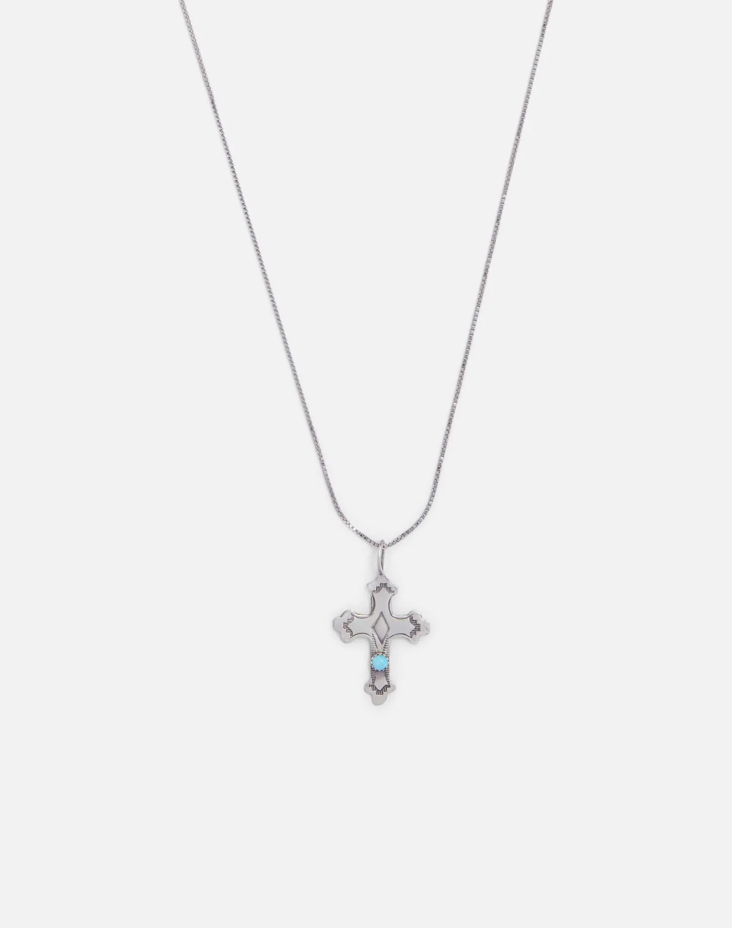 Vintage 70s Sterling + Turquoise Cross Necklace -#1734 sold by Re/Done