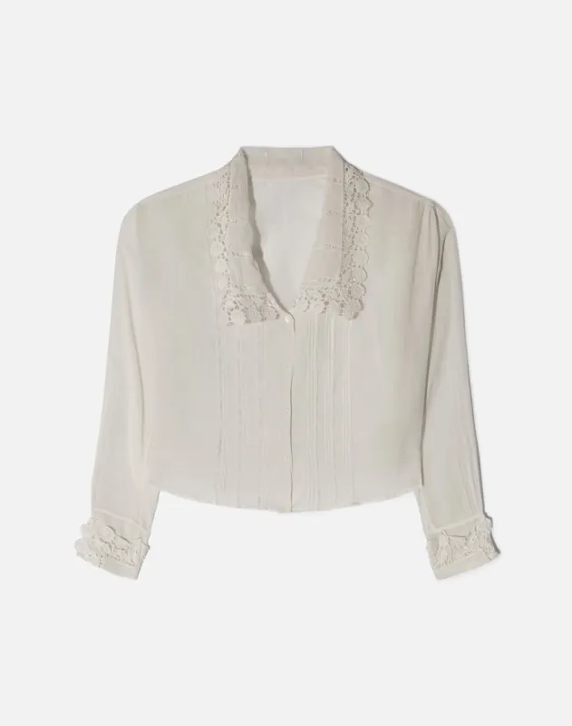 Vintage Victorian Era Cotton +Lace Top -#1792 made by Re/Done