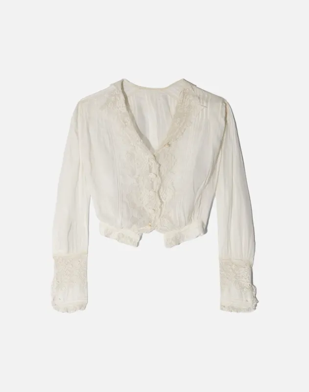 Vintage Victorian Era Cotton + Lace Top -#1746 made by Re/Done