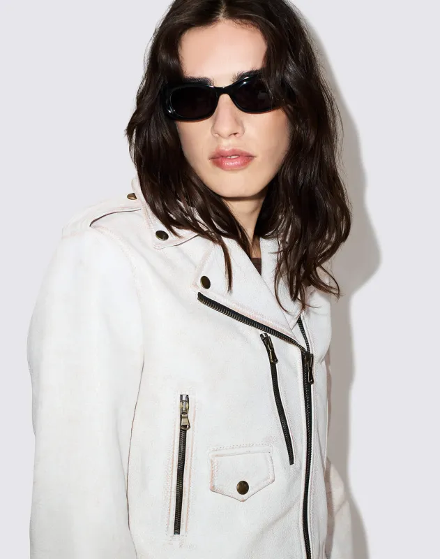 Leather Moto Jacket - White made by Re/Done