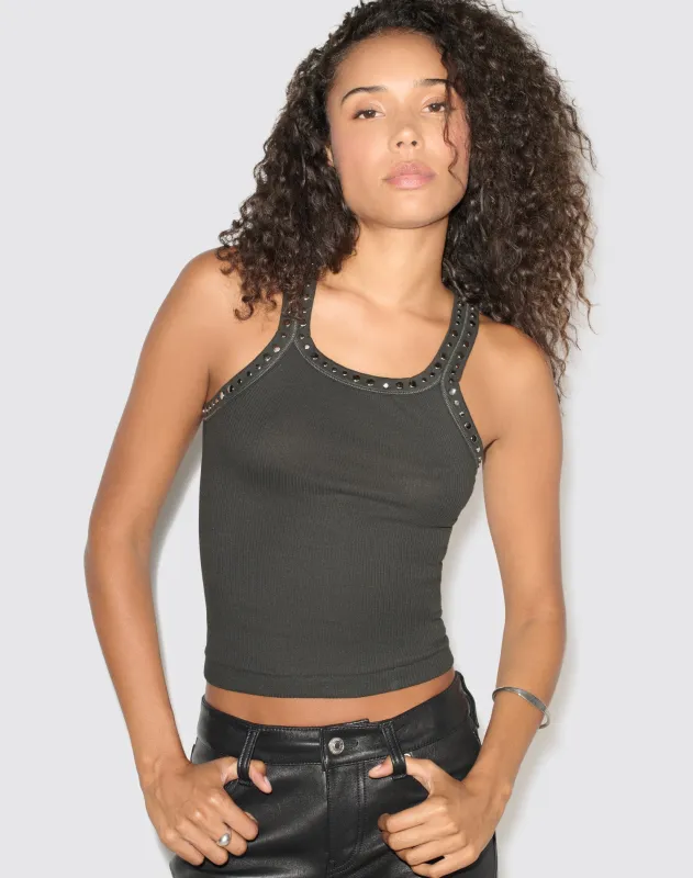Multi Stud Ribbed Tank - Washed Black made by Re/Done