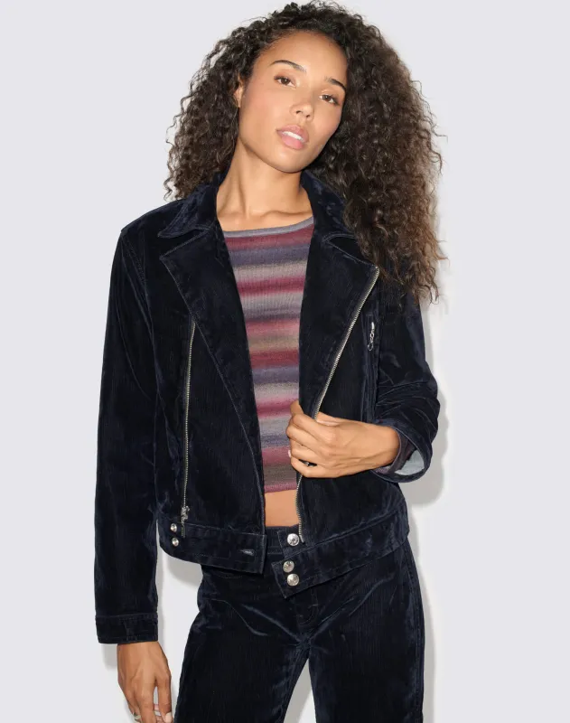 Moss Biker Jacket - Navy Flocked made by Re/Done