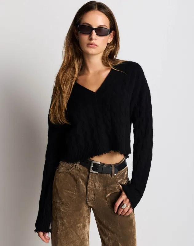Zoe Cashmere V Neck - Black made by Re/Done