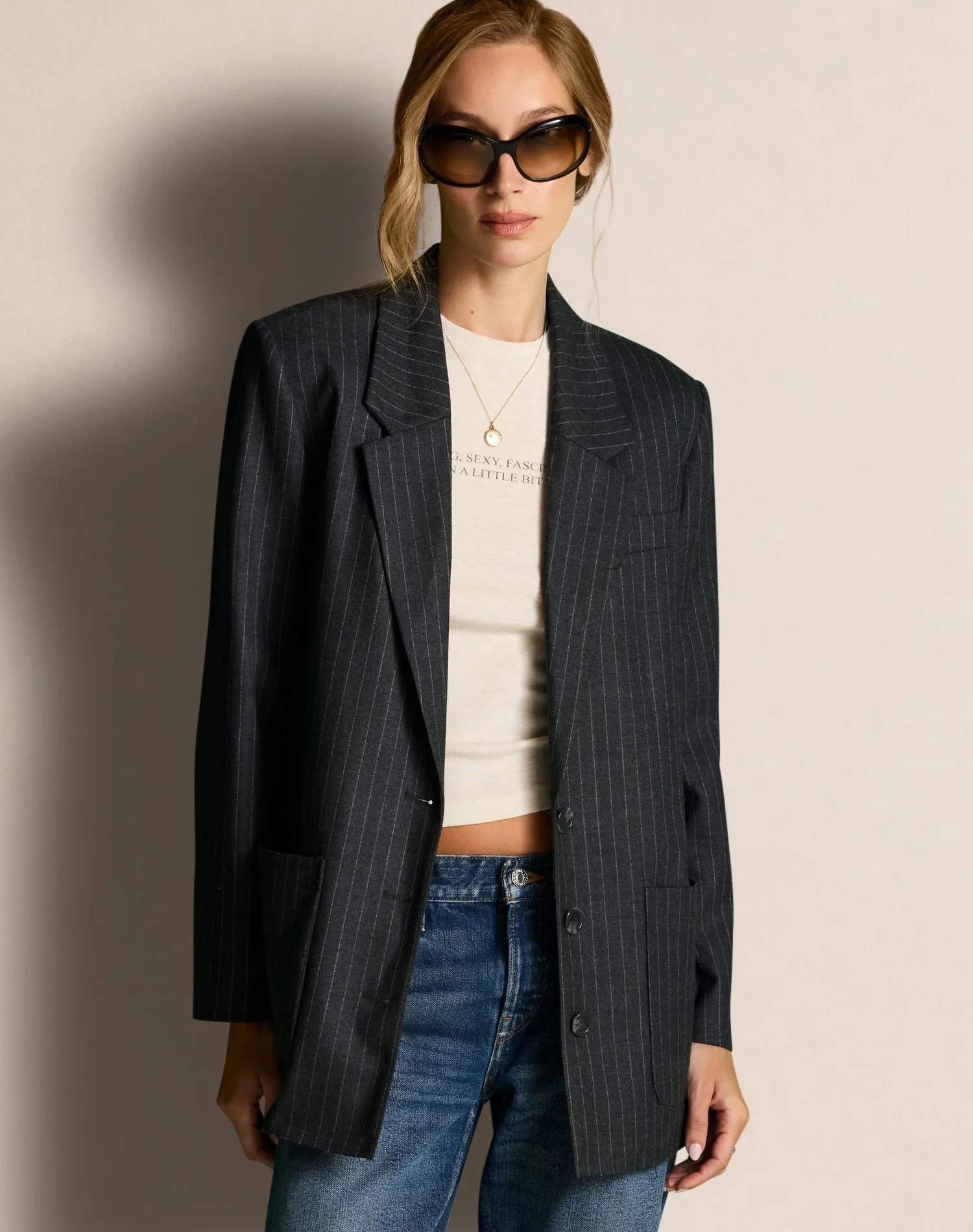 Didion Blazer - Grey Pinstripe sold by Re/Done product image thumbnail 5