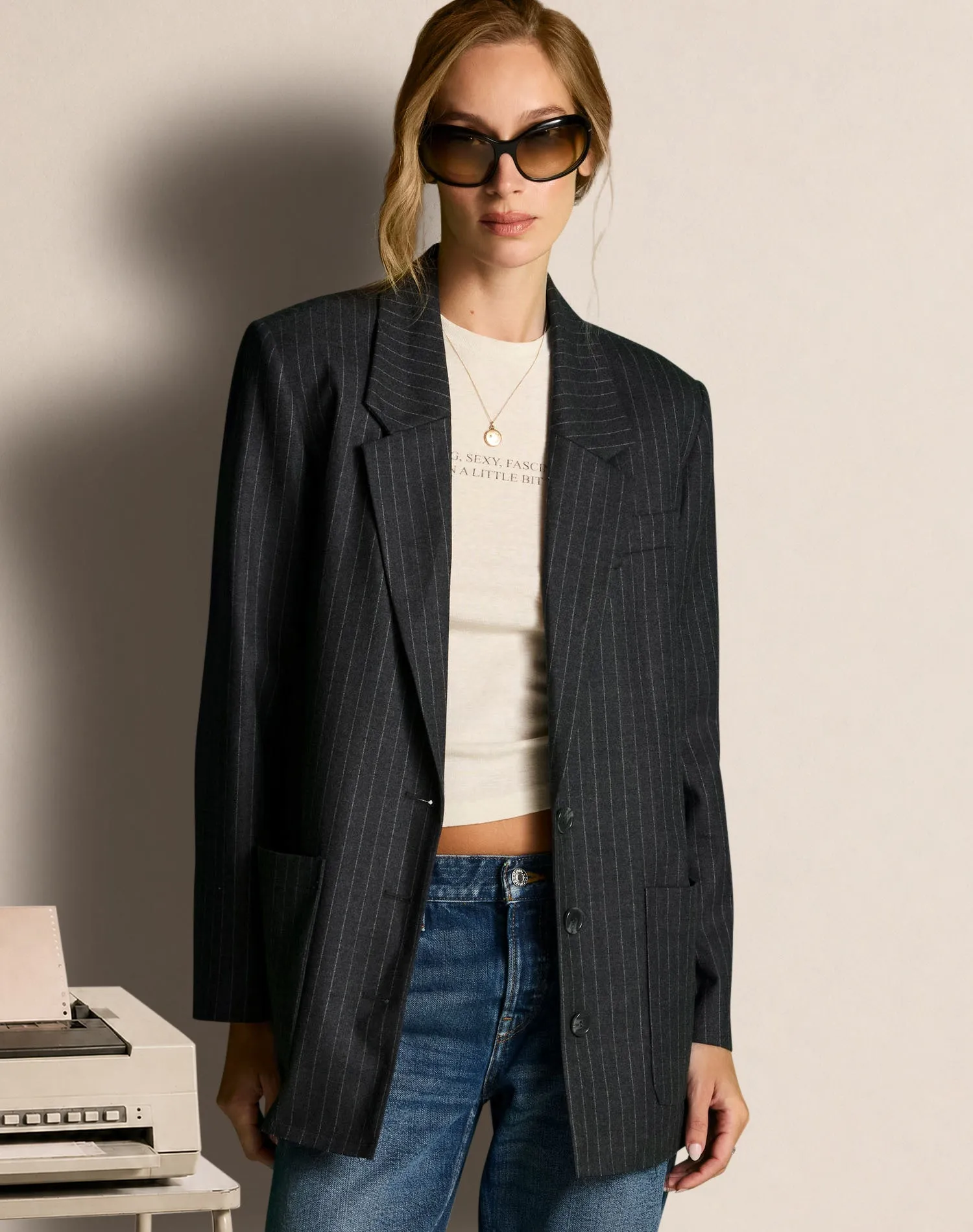 Didion Blazer - Grey Pinstripe sold by Re/Done
