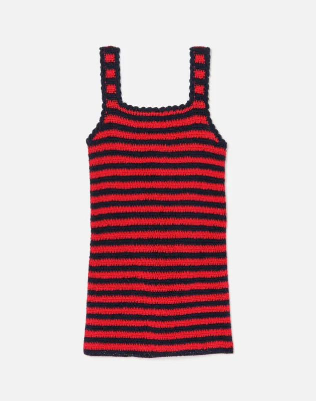 70s Crochet Mini Dress - Red Navy Multi sold by Re/Done