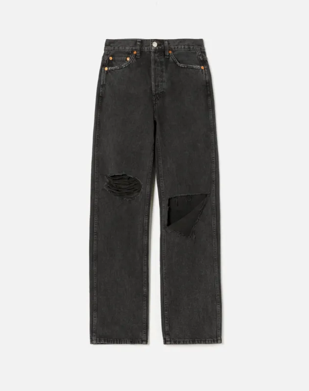 High Rise Loose Long - Washed Black with Rips sold by Re/Done